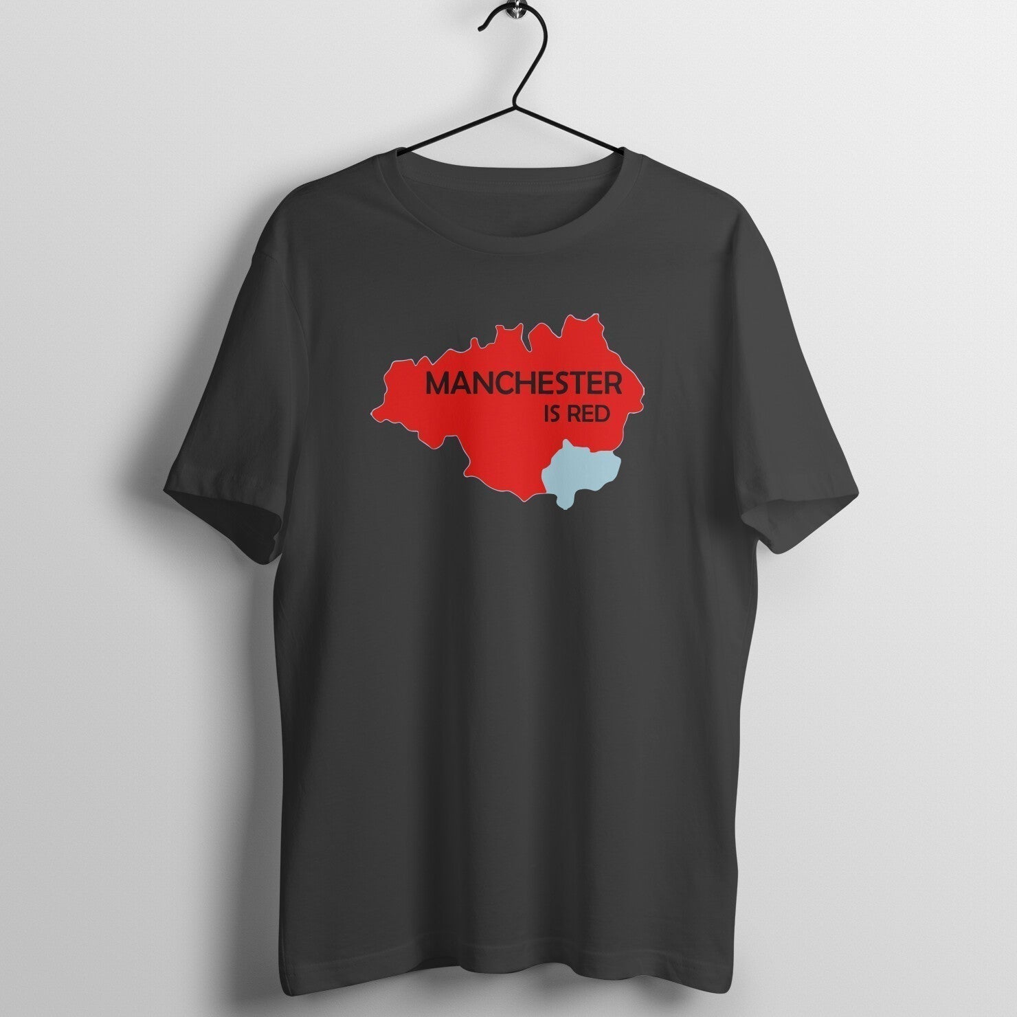 Manchester is Red Design Black Football T-Shirt